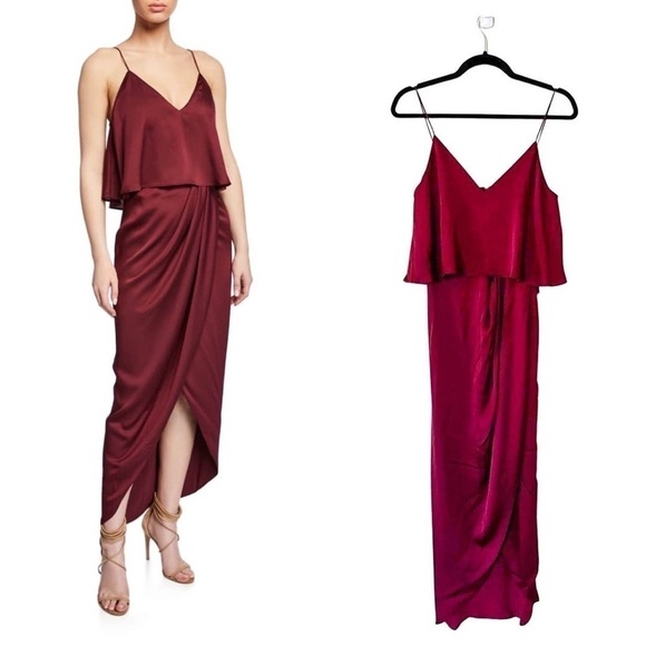NWT Shona Joy Burgundy Luxe Cocktail Frill Drape Dress Size 4 - Picture 1 of 8